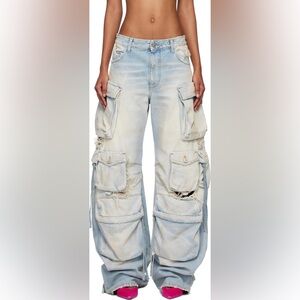 The Attico Fern Denim Distressed Cargo Jeans Pants